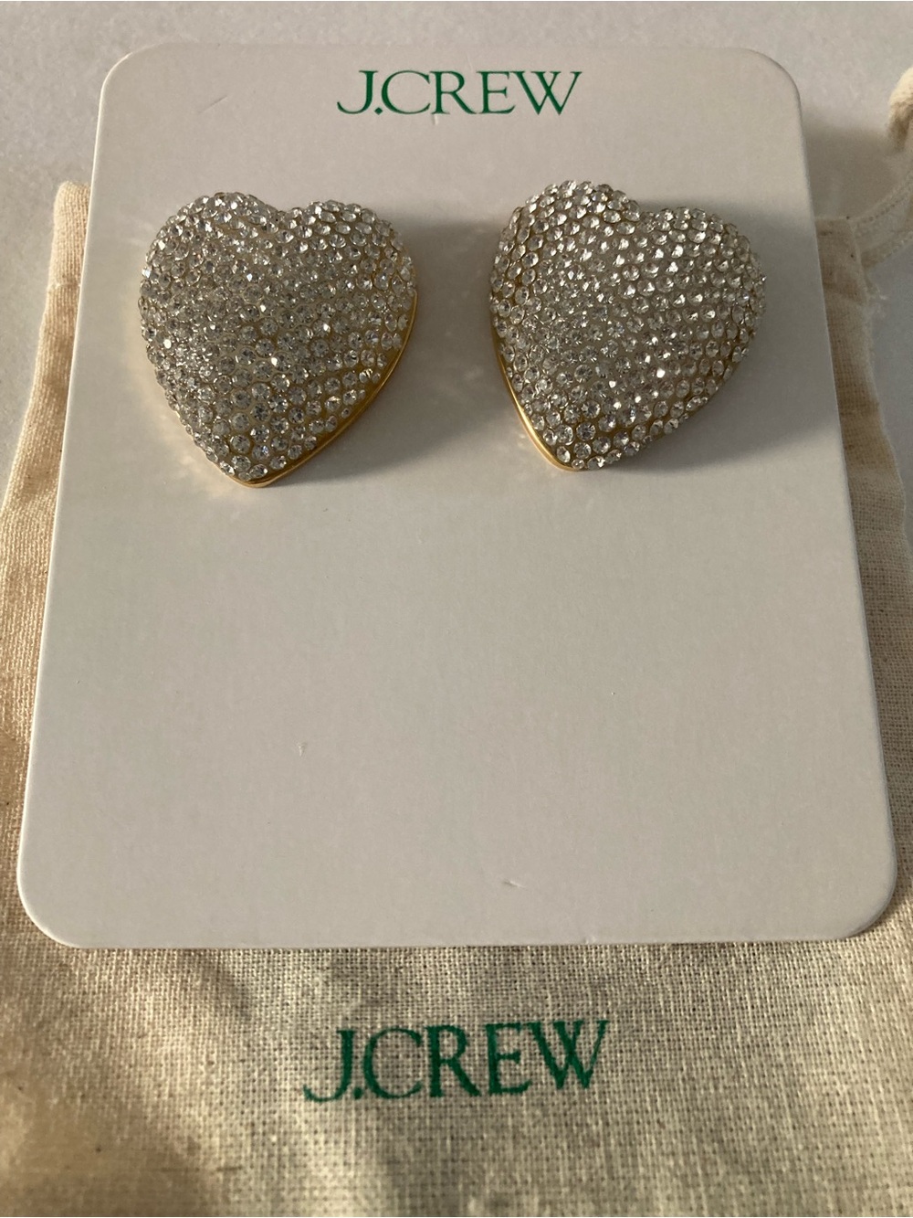 JCrew paveโ encrusted heart stud earrings